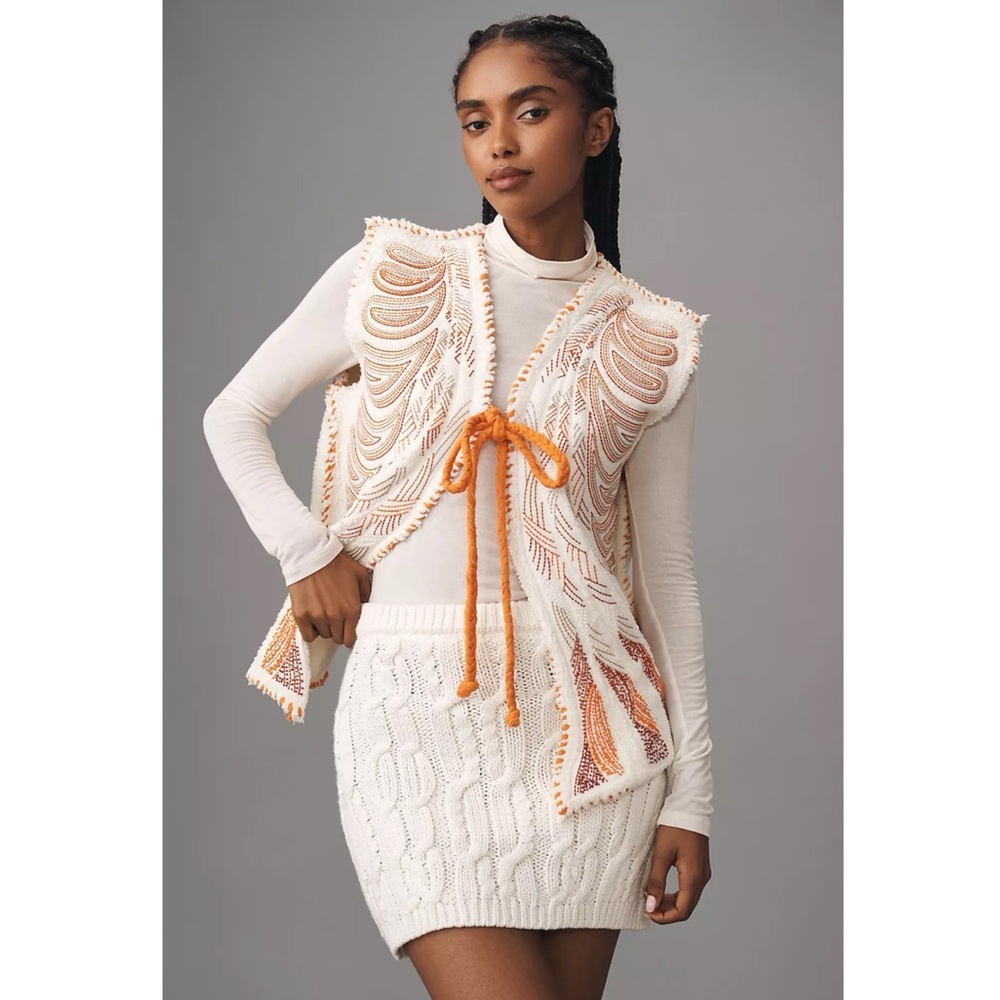 By Anthropologie Embroidered Sherpa Vest